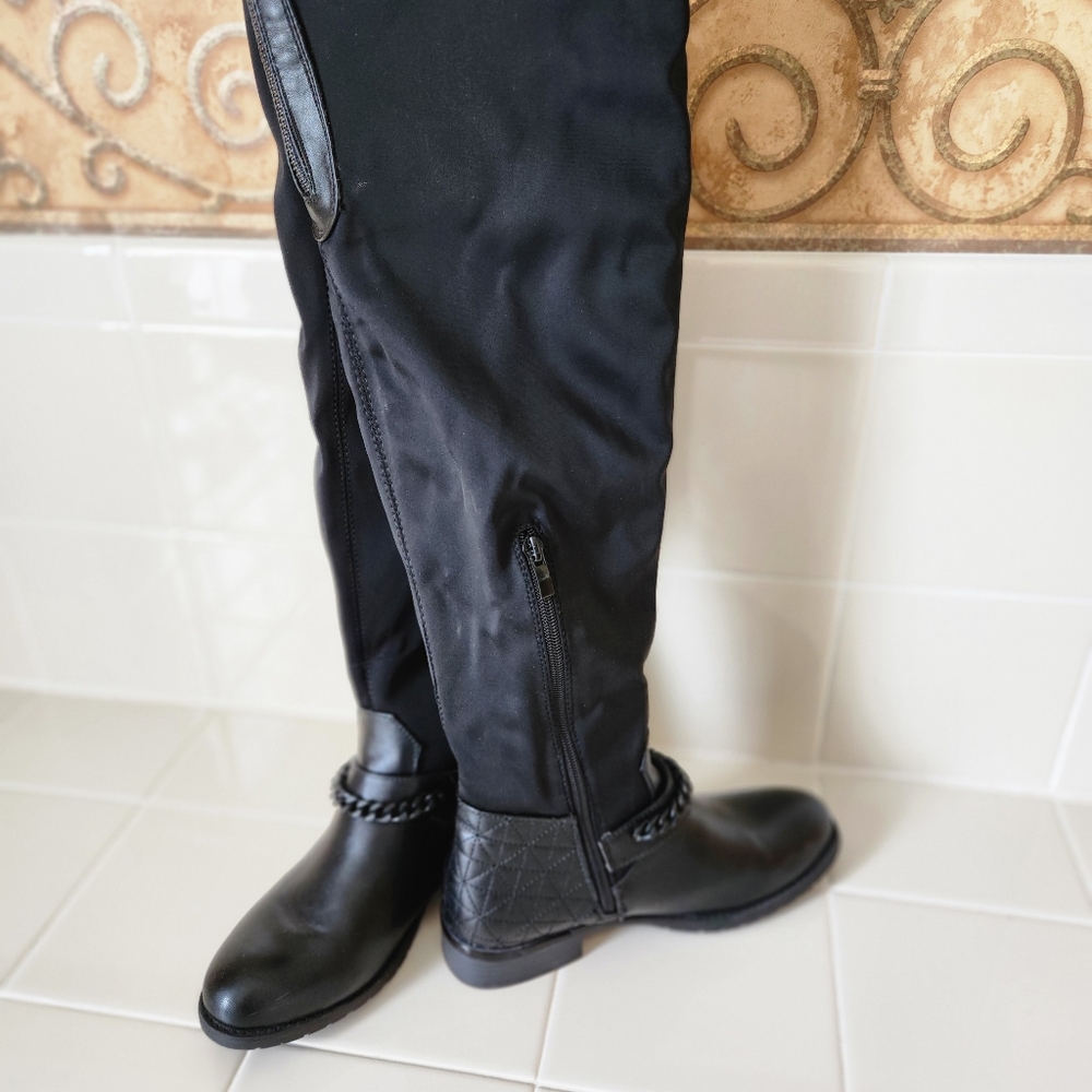 Atalina Black Chain Harness Knee High Riding Boots - Stretch Back Size 6.5 - Picture 4 of 15